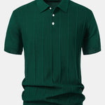 Stripe Jacquard Knit Polo Shirt & Straight Leg Ribbed Pants Set