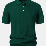 Stripe Jacquard Knit Polo Shirt & Straight Leg Ribbed Pants Set