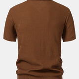 Wave Jacquard Knit V Neck Polo Shirt & Straight Leg Ribbed Pants Set