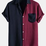 Contrast Color Lapel Cotton Shirts #This Item Will Shrink After