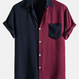 Contrast Color Lapel Cotton Shirts #This Item Will Shrink After