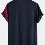 Contrast Color Lapel Cotton Shirts #This Item Will Shrink After