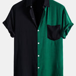 Contrast Color Lapel Cotton Shirts #This Item Will Shrink After