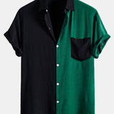 Contrast Color Lapel Cotton Shirts #This Item Will Shrink After