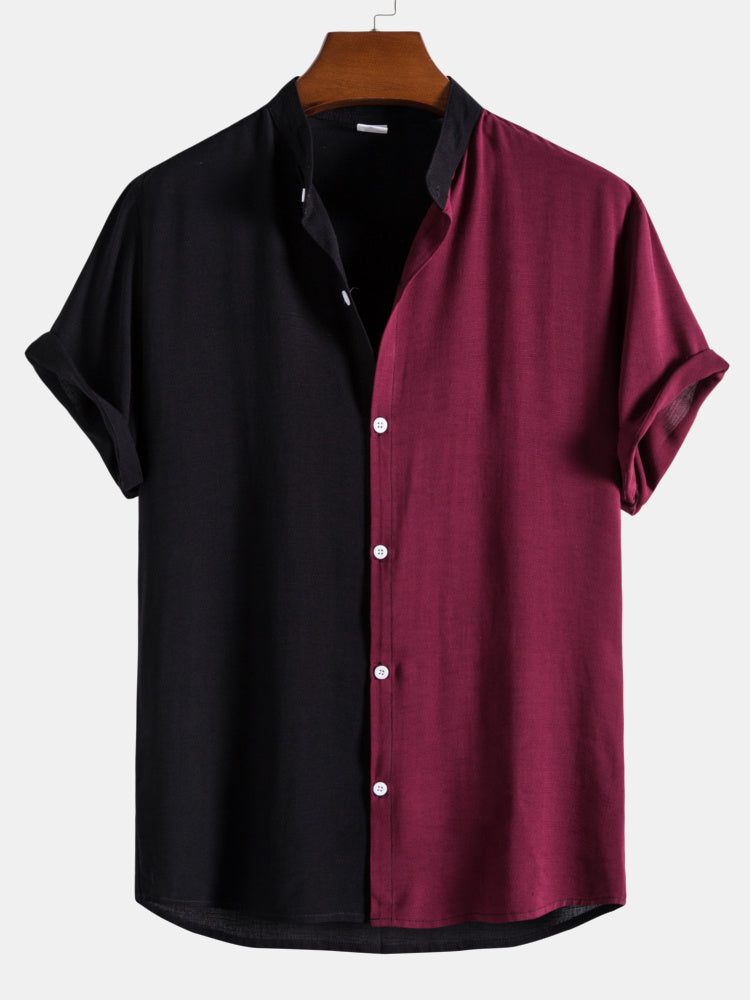 Contrast Color Short Sleeve Shirts #This Item Will Shrink After
