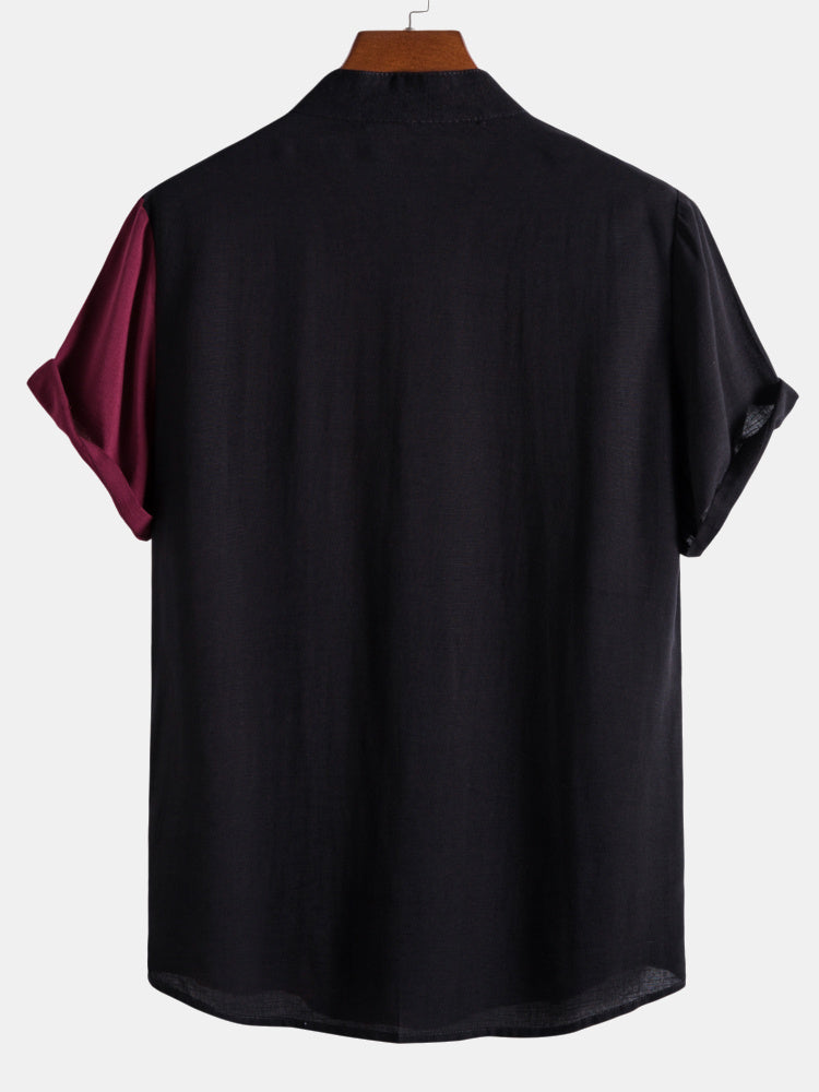 Contrast Color Short Sleeve Shirts #This Item Will Shrink After