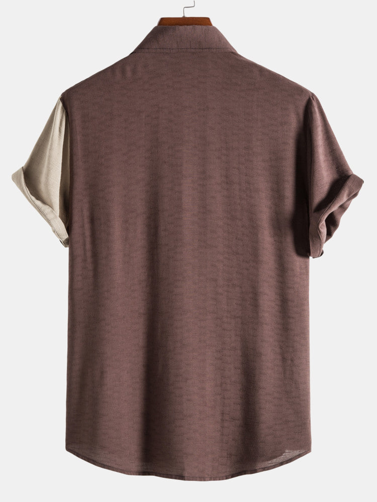 Contrast Color Lapel Cotton Shirts #This Item Will Shrink After