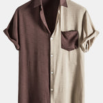 Contrast Color Lapel Cotton Shirts #This Item Will Shrink After