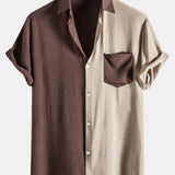 Contrast Color Lapel Cotton Shirts #This Item Will Shrink After