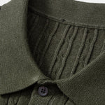 Twisted Jacquard Knit Polo & Elastic Waist Straight Leg Trousers Set