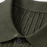 Twisted Jacquard Knit Polo & Elastic Waist Straight Leg Trousers Set