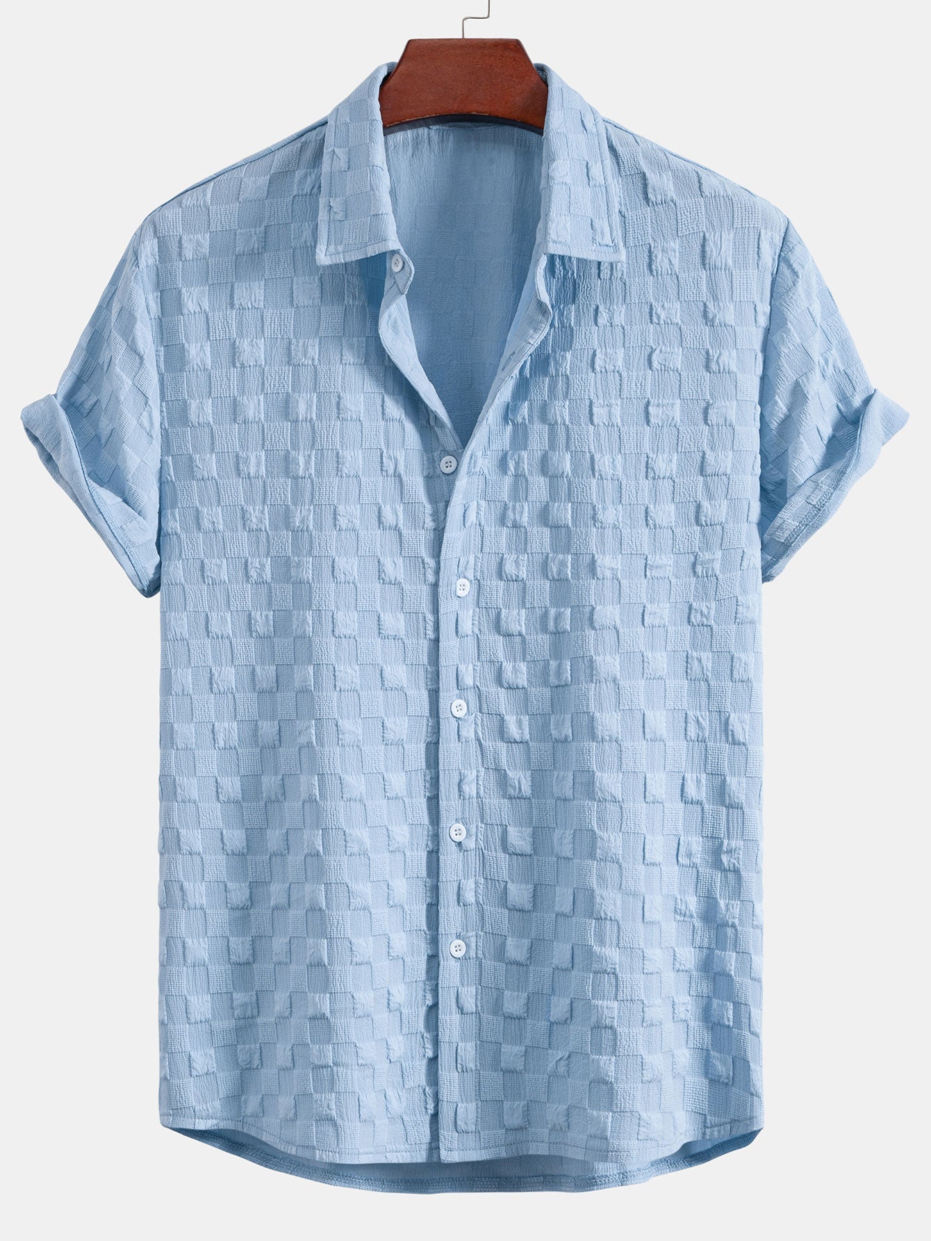 Checkerboard Jacquard Shirt & Drawstring Shorts Set