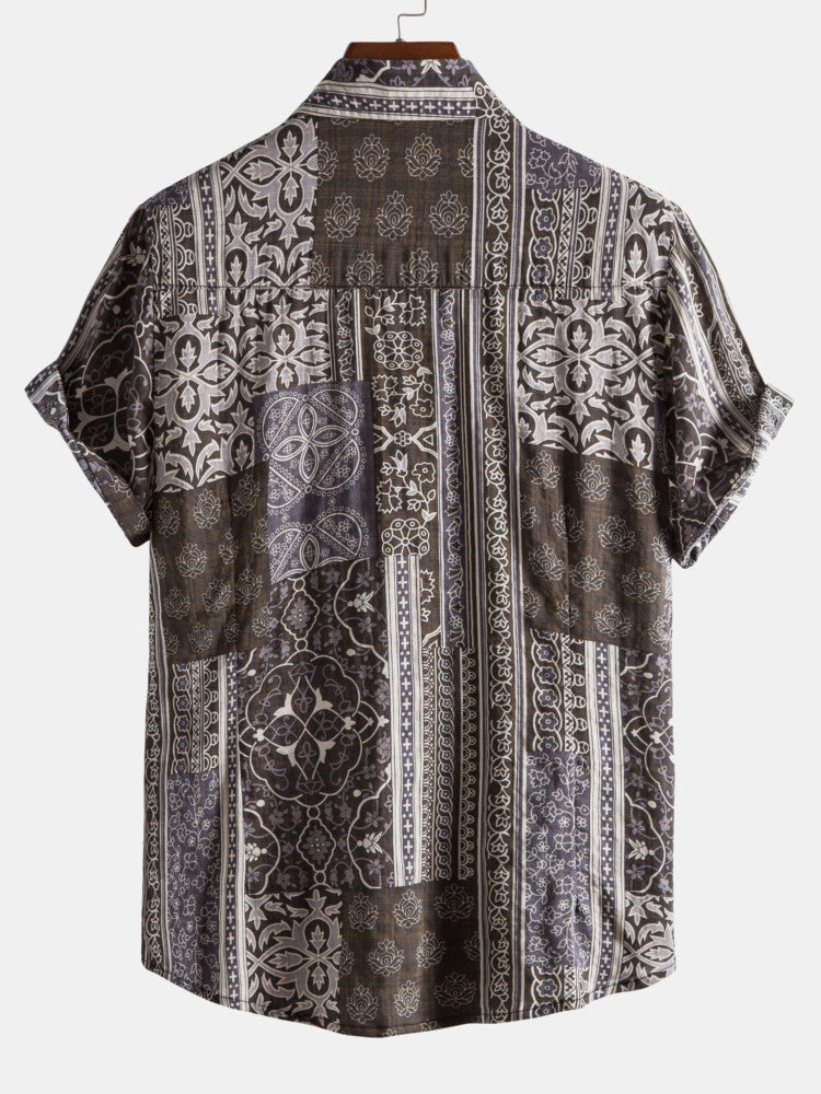 Vintage Print Revere Collar Shirts
