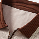 Contrast Trim Textured Zipper Knit Polo & Tapered Trousers Set