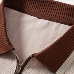 Contrast Trim Textured Zipper Knit Polo & Elastic Waist Trousers Set