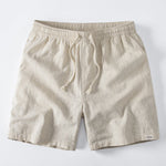 Geometric Jacquard Eyelet Cuban Shirt & Linen Blend Drawstring 7" Shorts Set