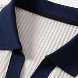 Contrast Knit Waffle Johnny Collar Polo & Drawstring Knitted Waffle Shorts Set