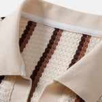 Waffle Stripe Johnny Collar Polo & Straight Leg Linen Pants Set