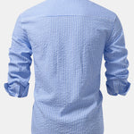 Seersucker Striped Stand Collar Shirt & Straight Leg Linen Pants Set
