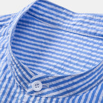 Seersucker Striped Stand Collar Shirt & Straight Leg Linen Pants Set