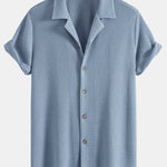 Waffle Textured Cuban Shirt & Straight Leg Linen Pants Set