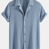 Waffle Textured Cuban Shirt & Straight Leg Linen Pants Set