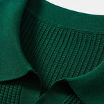 Stripe Johnny Collar Knit Polo & Straight Leg Ribbed Pants Set