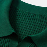 Stripe Johnny Collar Knit Polo & Straight Leg Ribbed Pants Set