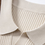 Stripe Johnny Collar Knit Polo & Slim Fit Tapered Trousers Set