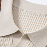 Stripe Johnny Collar Knit Polo & Slim Fit Tapered Trousers Set