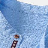 Short Sleeve Seersucker Stand Collar Shirt