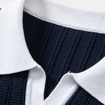 Contrast Textured Johnny Collar Knit Polo & Tapered Trousers Set