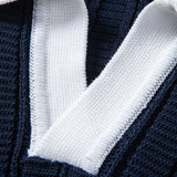 Contrast Textured Johnny Collar Knit Polo & Crinkle Textured Pants Set