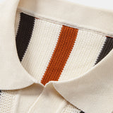 Striped Knit Johnny Collar Polo & Straight Leg Linen Pants Set