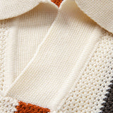 Striped Knit Johnny Collar Polo & Straight Leg Linen Pants Set