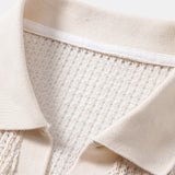 Relax Fit Crocheted V Neck Polo & Straight Leg Linen Pants Set