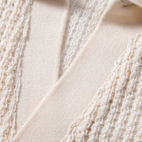 Relax Fit Crocheted V Neck Polo & Straight Leg Linen Pants Set