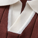 Contrast Trim Stripe Johnny Collar Polo & Tapered Trousers Set