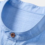 Contrast Trim Linen Stand Collar Shirt