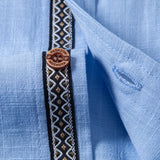 Contrast Trim Linen Stand Collar Shirt