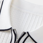 Contrast Trim Waffle Zipper Knit Polo & Slim Fit Tapered Trousers Set
