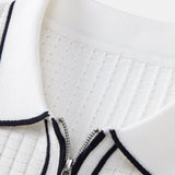 Contrast Trim Waffle Zipper Knit Polo & Slim Fit Tapered Trousers Set