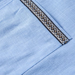 Contrast Trim Linen Stand Collar Shirt