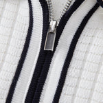Contrast Trim Waffle Zipper Knit Polo & Slim Fit Tapered Trousers Set