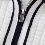 Contrast Trim Waffle Zipper Knit Polo & Slim Fit Tapered Trousers Set