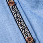 Contrast Trim Linen Stand Collar Shirt