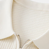 Contrast Waffle Zipper Knit Polo & Slim Fit Tapered Trousers Set