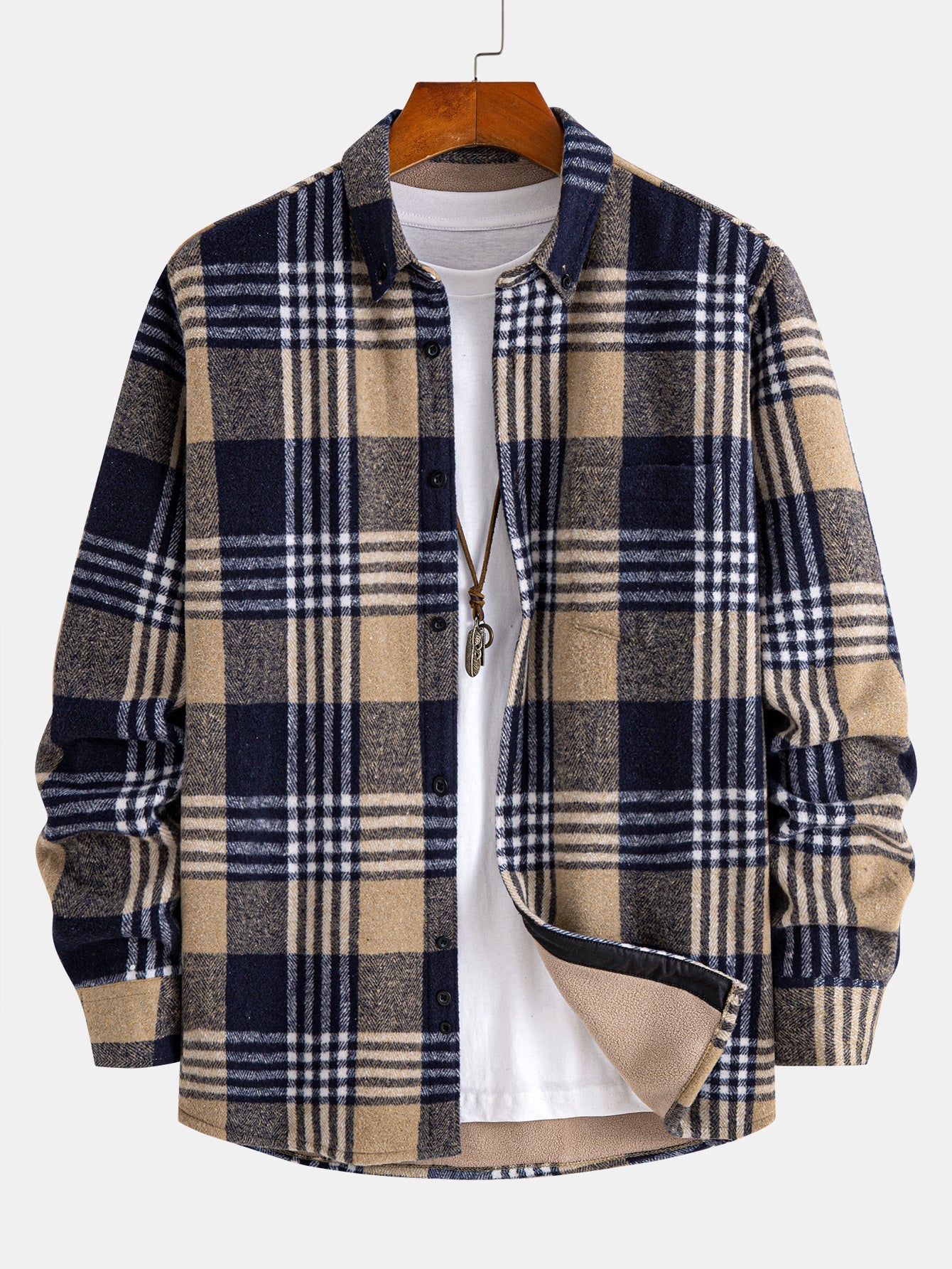 Flannel Fleece Lined Plaid Cotton Button Up Shirt