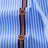 Short Sleeve Cotton Stripe Stand Collar Shirt
