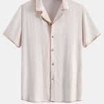 Contrast Stitching Linen Rayon Blend Cuban Shirt & Linen Pants Set